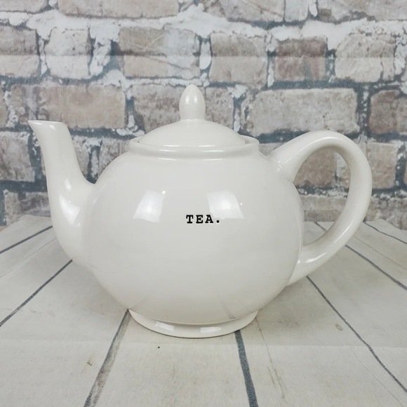 Rae Dunn Magenta Tepot Typewriter Font Ceramic Dimpled White - Picture 1 of 14